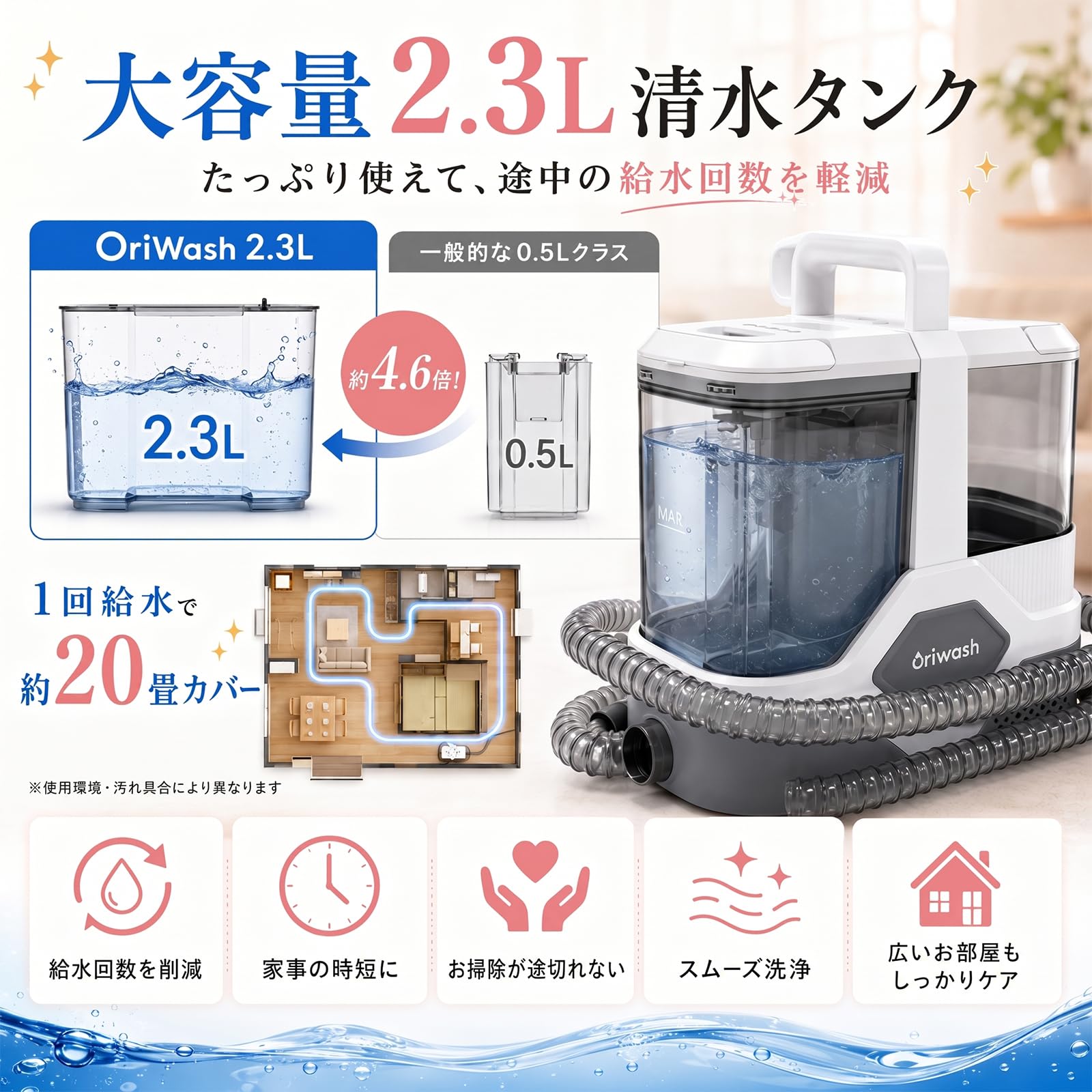 Amazon | 【16000Pa強力吸引】OriWash リンサークリーナー 大容量2.3L